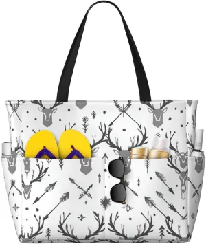 Hunting Arrows Deer. Beach Tote Bags For Women Travel Totes Bag Handbag With Zipper And Pockets For Travel Vacation