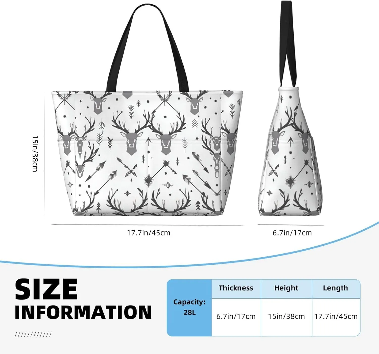 Hunting Arrows Deer. Beach Tote Bags For Women Travel Totes Bag Handbag With Zipper And Pockets For Travel Vacation