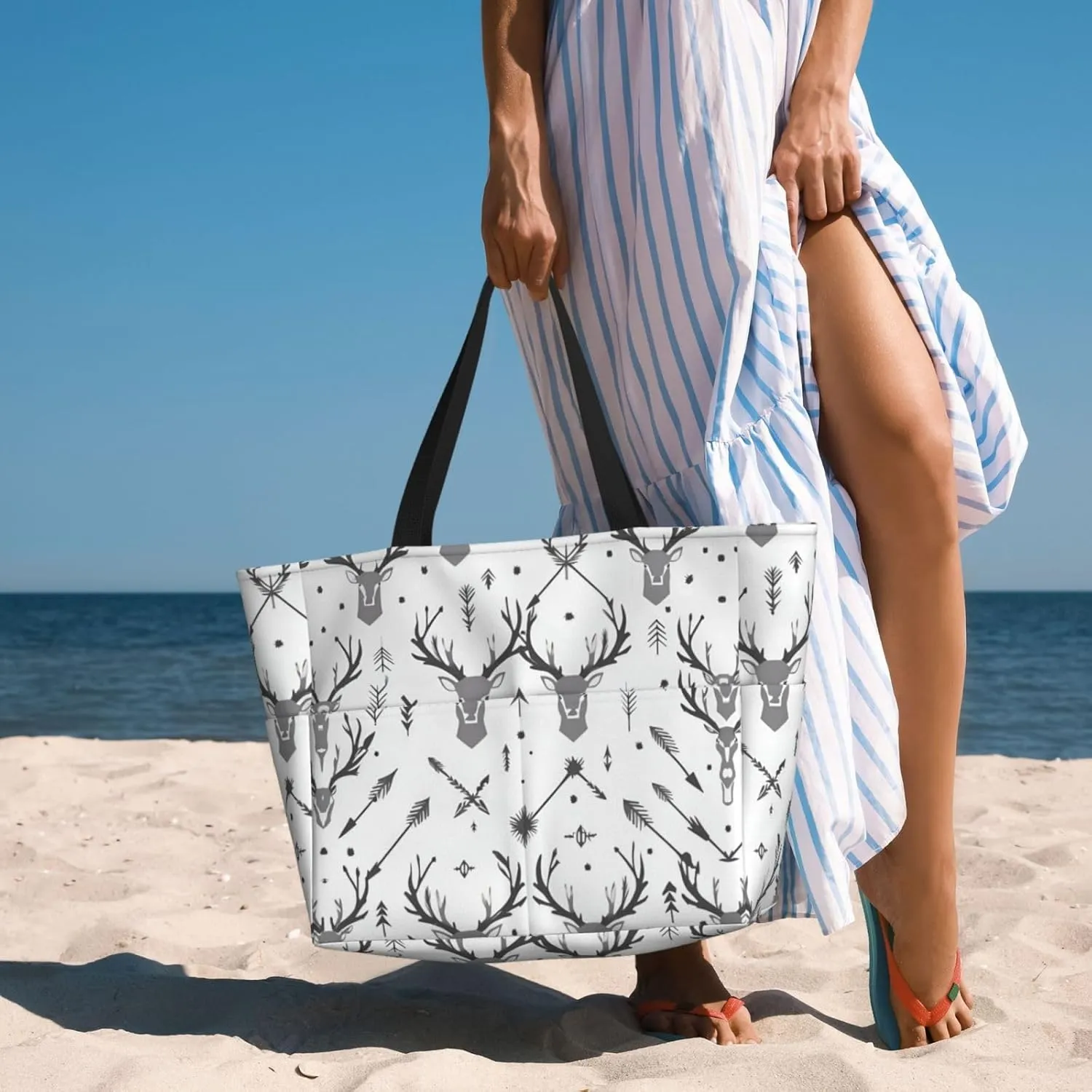 Hunting Arrows Deer. Beach Tote Bags For Women Travel Totes Bag Handbag With Zipper And Pockets For Travel Vacation