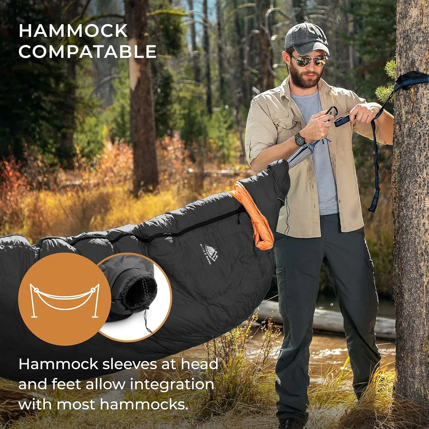 Hyke & Byke Antero 0 F Hiking & Camping Hammock Sleeping Bag - 4 Season, 800FP Goose Down Sleeping Bag - Ultralight
