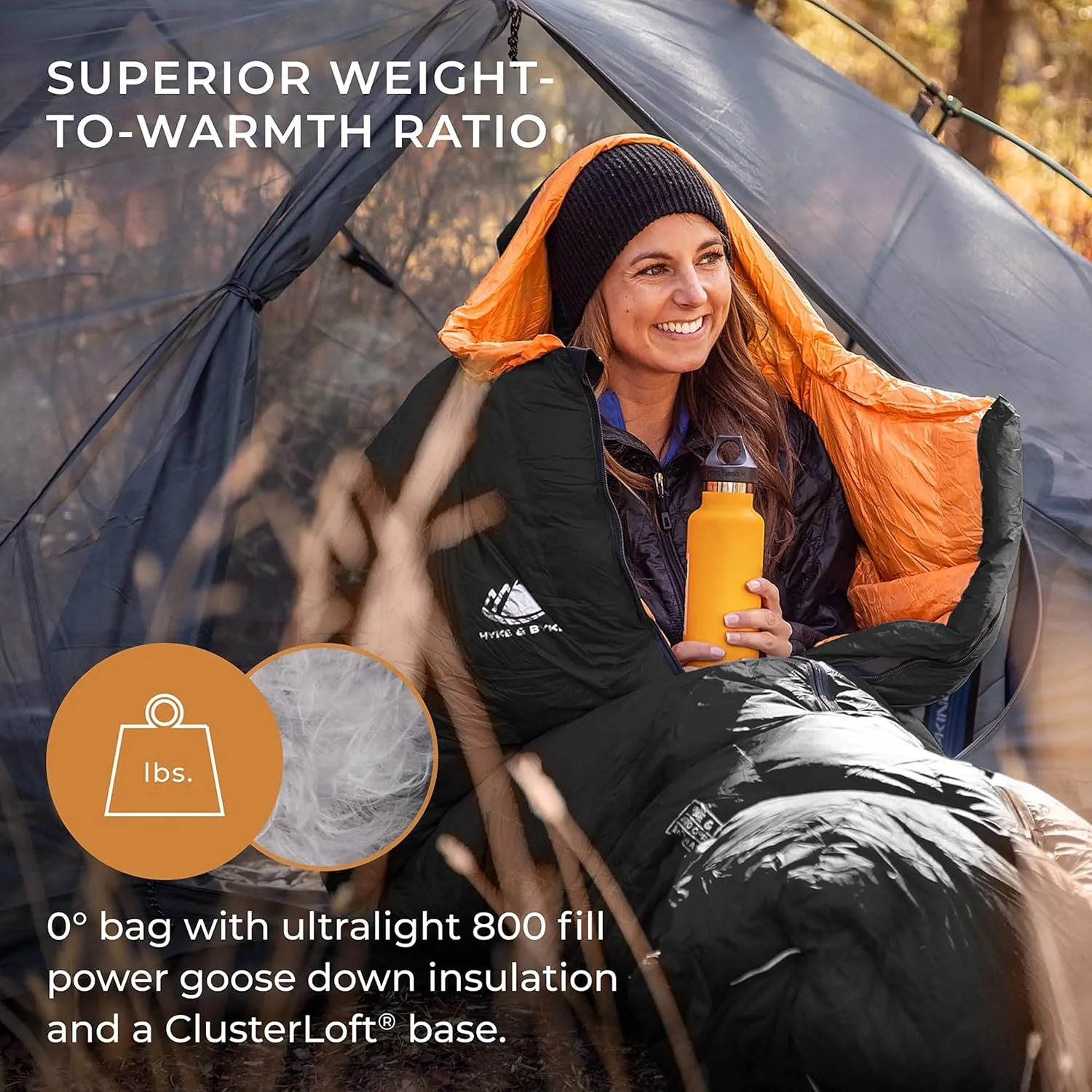Hyke & Byke Antero 0 F Hiking & Camping Hammock Sleeping Bag - 4 Season, 800FP Goose Down Sleeping Bag - Ultralight