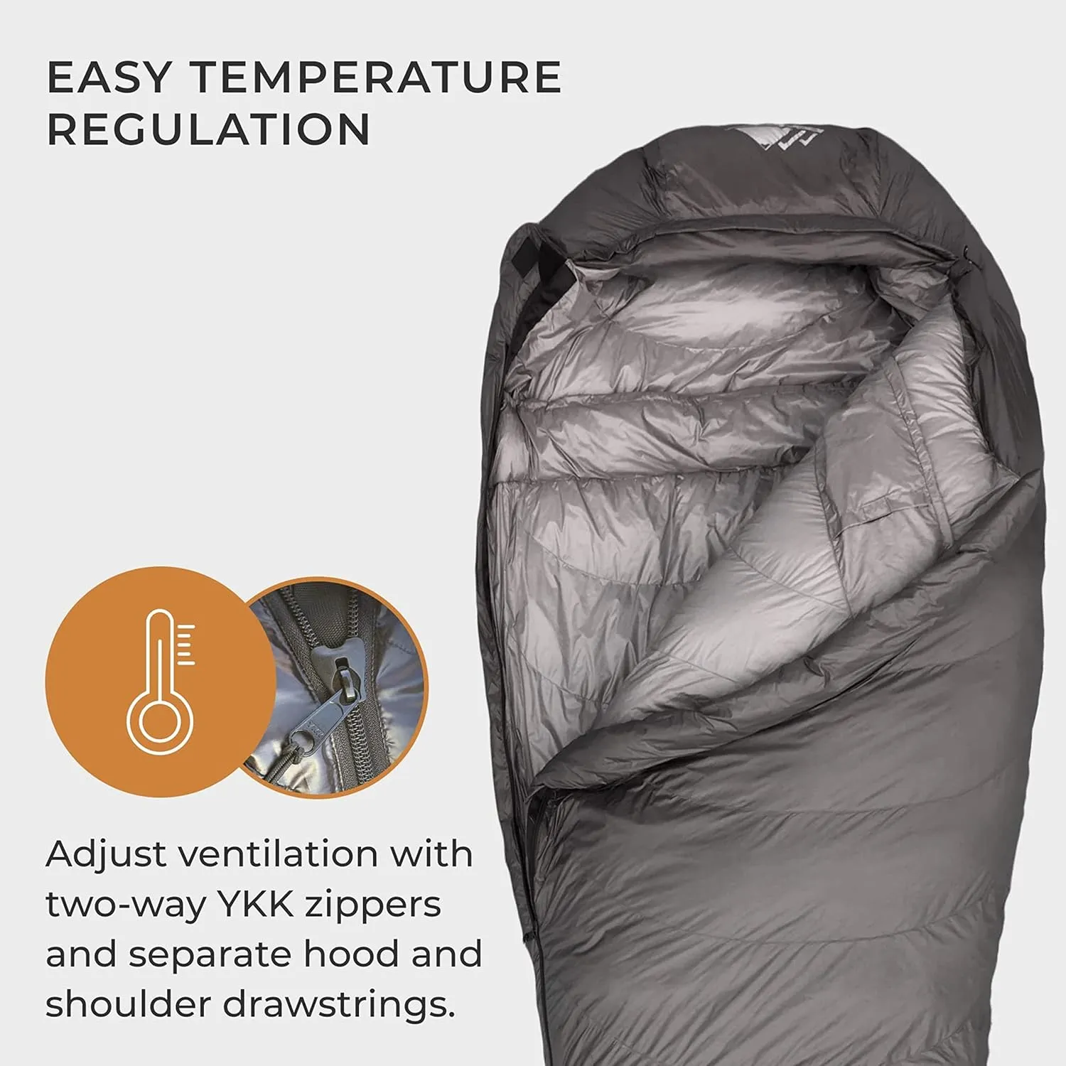 Hyke & Byke Katahdin 15 F Hiking & Backpacking Sleeping Bag - 4 Season, 625FP Ultralight Sleeping Bag - Water Resistant - Charcoal Gray - Long