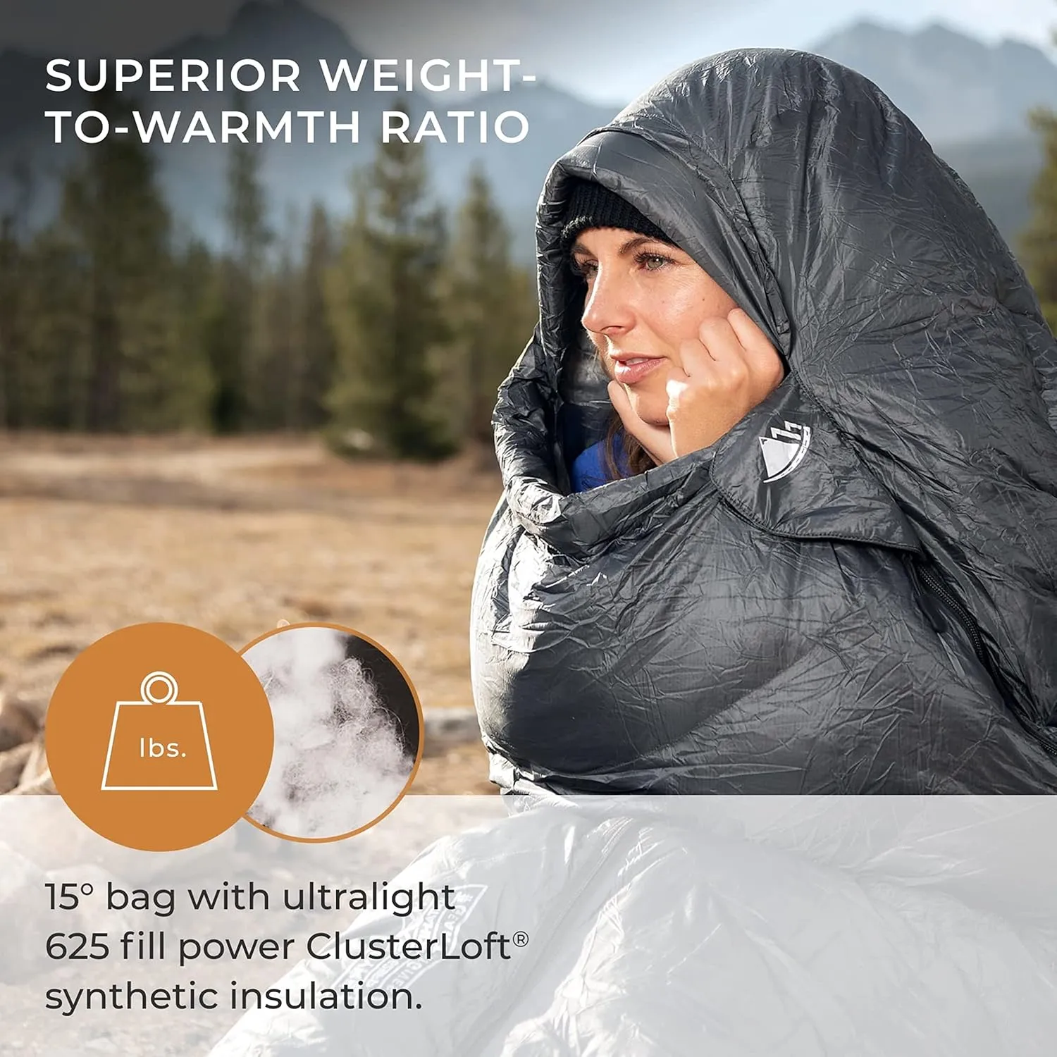 Hyke & Byke Katahdin 15 F Hiking & Backpacking Sleeping Bag - 4 Season, 625FP Ultralight Sleeping Bag - Water Resistant - Charcoal Gray - Long