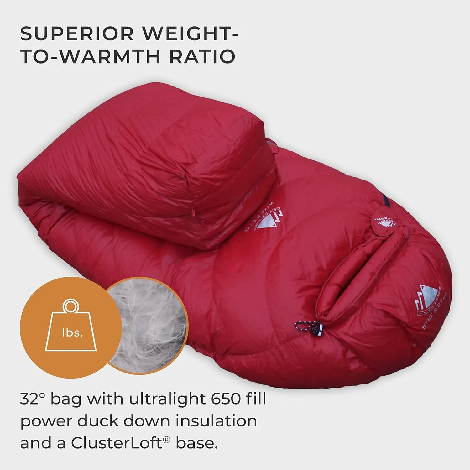 Hyke & Byke Shavano 32 F Hiking & Backpacking Sleeping Bag - 3 Season, 650FP Duck Down Sleeping Bag - Ultralight - Black - 78in - Regular