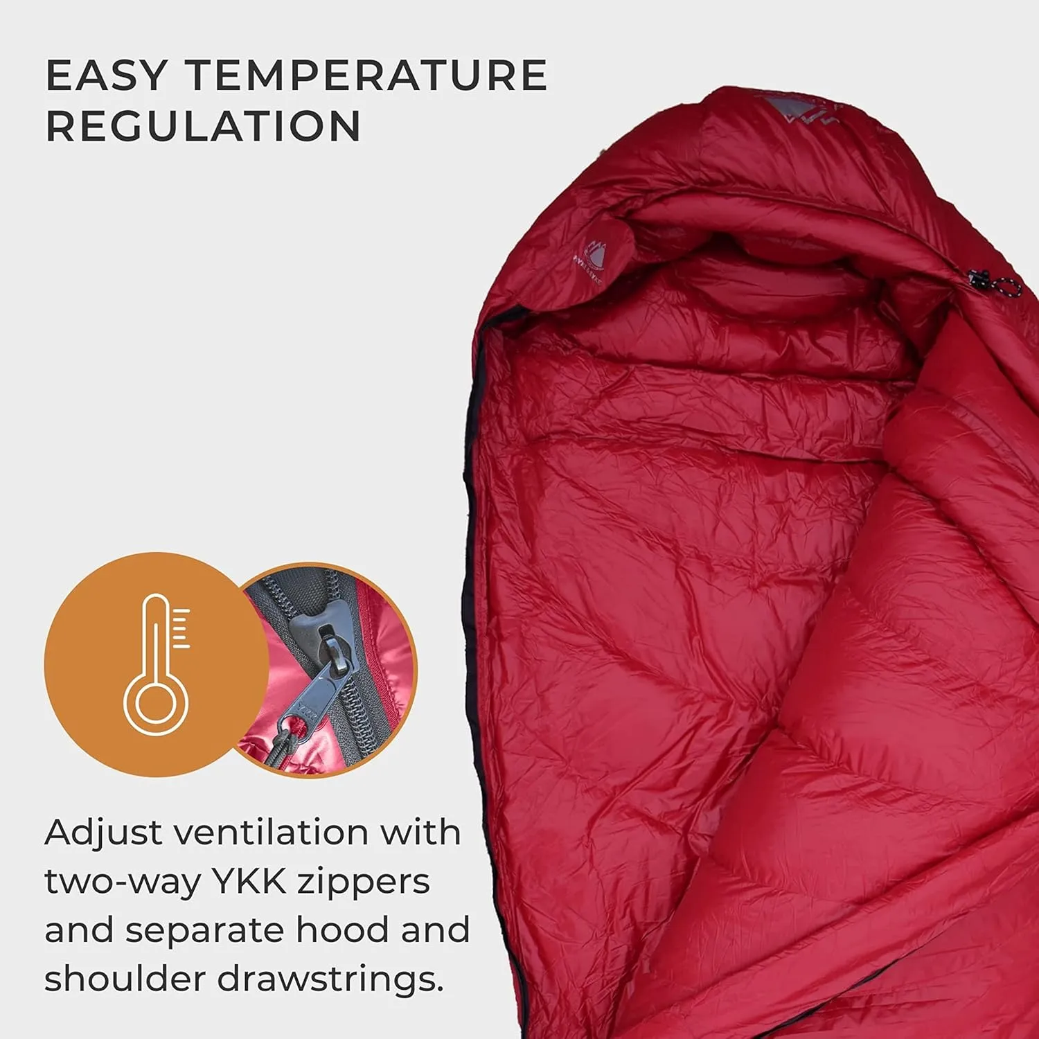 Hyke & Byke Shavano 32 F Hiking & Backpacking Sleeping Bag - 3 Season, 650FP Duck Down Sleeping Bag - Ultralight - Black - 78in - Regular