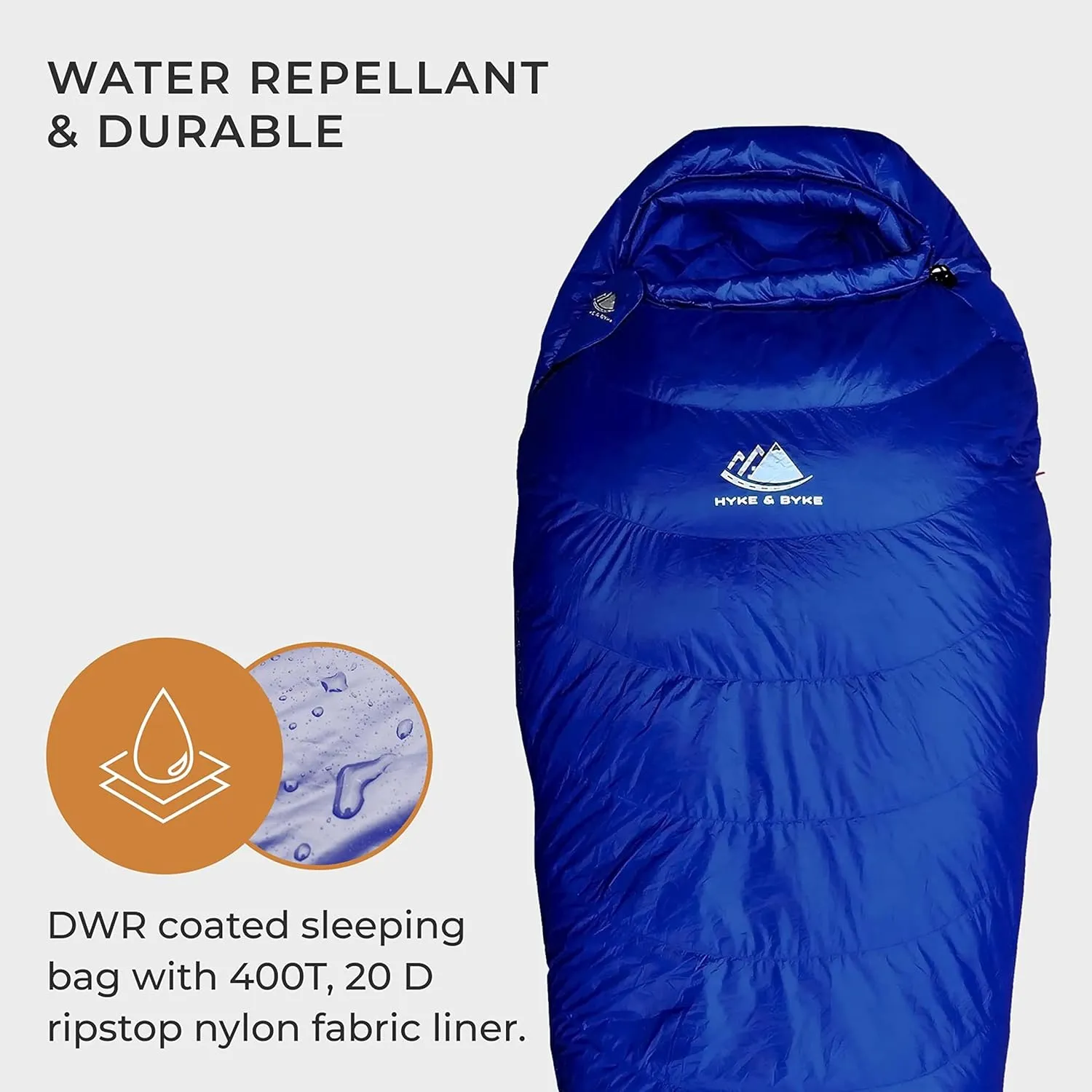 Hyke & Byke Shavano 32 F Hiking & Backpacking Sleeping Bag - 3 Season, 650FP Duck Down Sleeping Bag - Ultralight - Black - 78in - Regular