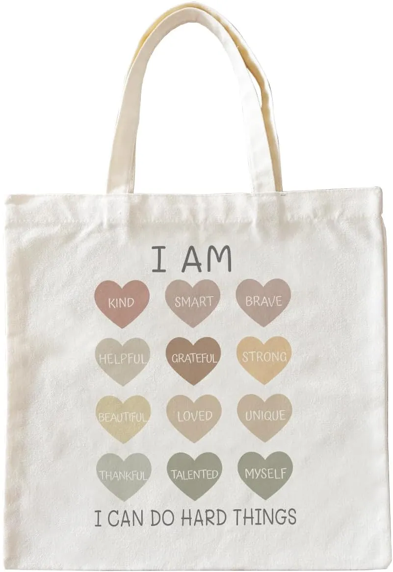 I Can Do Hard Things Tote Bag, Positive Affirmations Canvas Tote Bags for Women, Inspirational Motivational Gifts for Women, Reusable Grocery Bags Shopping Bags