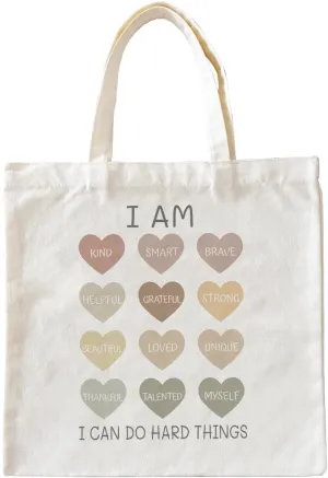 I Can Do Hard Things Tote Bag, Positive Affirmations Canvas Tote Bags for Women, Inspirational Motivational Gifts for Women, Reusable Grocery Bags Shopping Bags