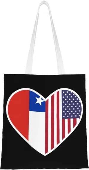 I Love America And Chile Tote Bag for Women Canvas Shopping Bags Reusable Large Capacity Casual Shoulder Handbags Grocery Bags DIY Gift Bags