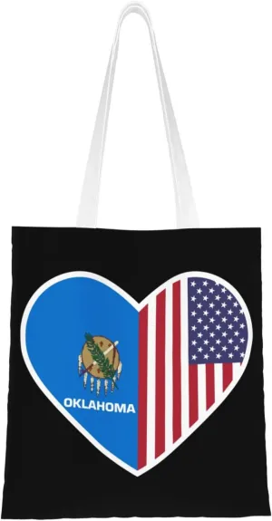 I Love America And Oklahoma Tote Bag for Women Canvas Shopping Bags Reusable Beach Bag Grocery Bags Tote Shoulder Bag Gift Bags