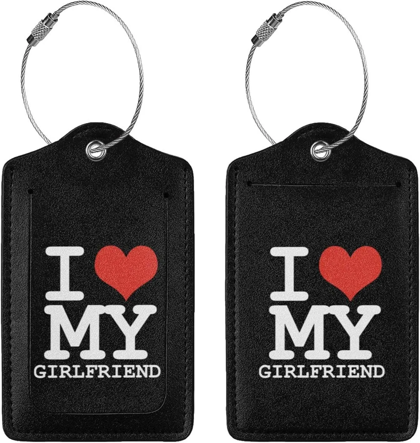 I Love My Girlfriend Leather Baggage Bag Luggage Tags with Stainless Steel Loop and Privacy Cover