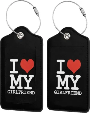 I Love My Girlfriend Leather Baggage Bag Luggage Tags with Stainless Steel Loop and Privacy Cover