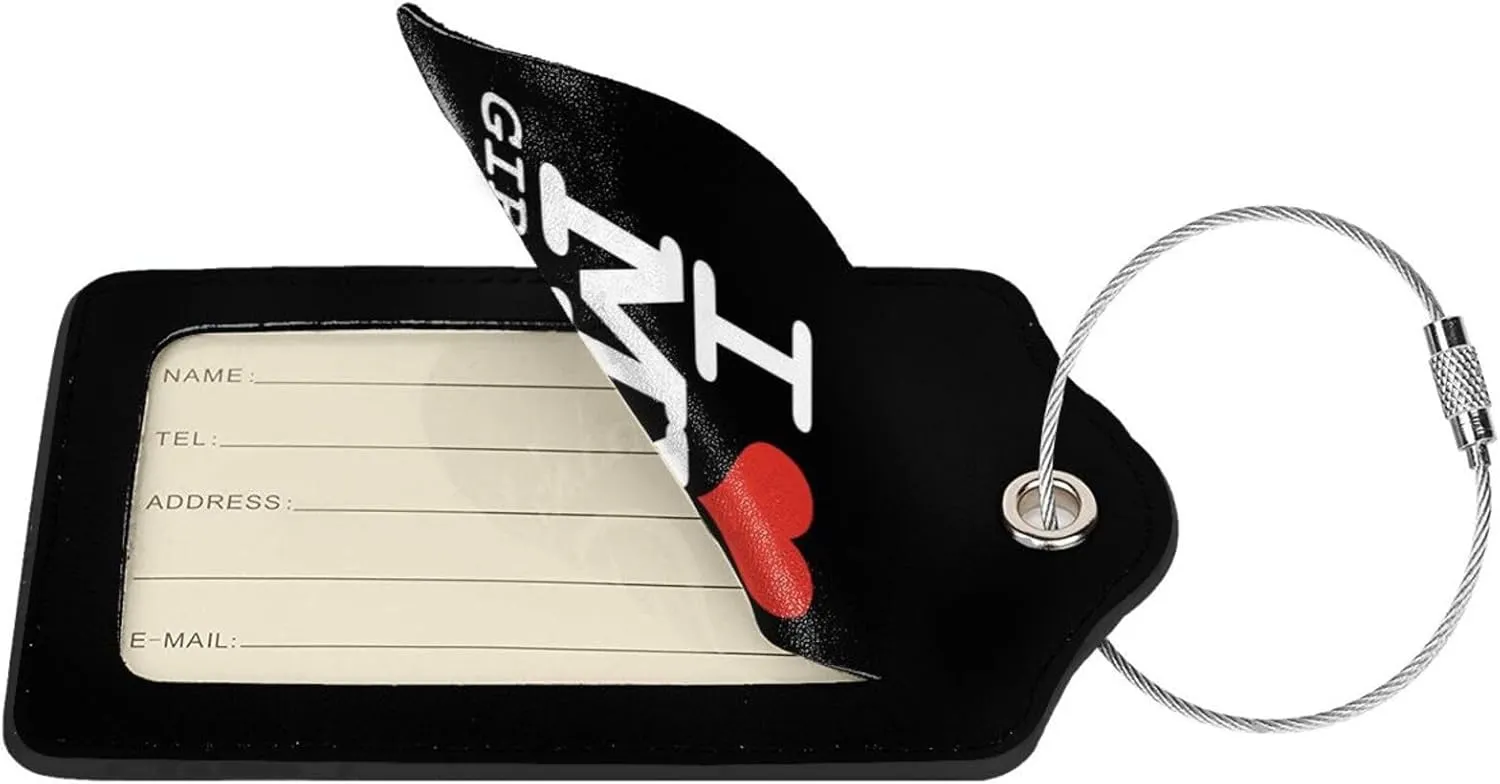I Love My Girlfriend Leather Baggage Bag Luggage Tags with Stainless Steel Loop and Privacy Cover
