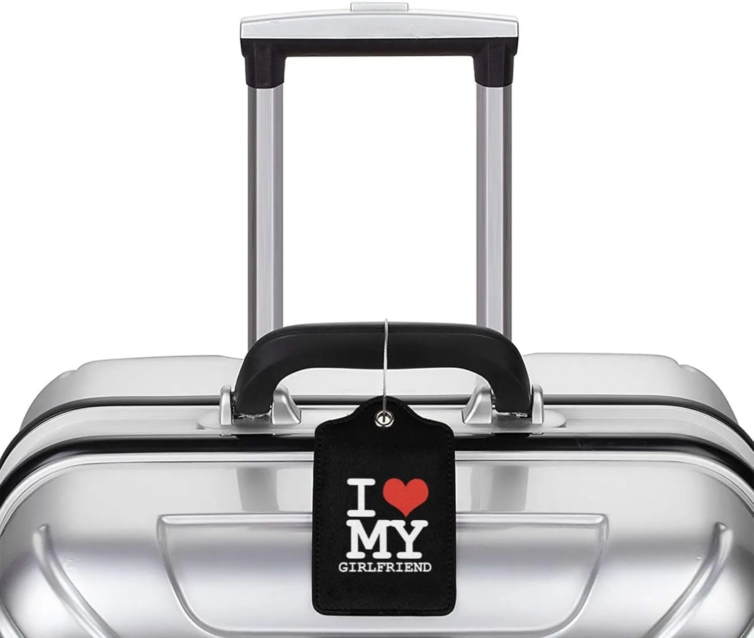 I Love My Girlfriend Leather Baggage Bag Luggage Tags with Stainless Steel Loop and Privacy Cover