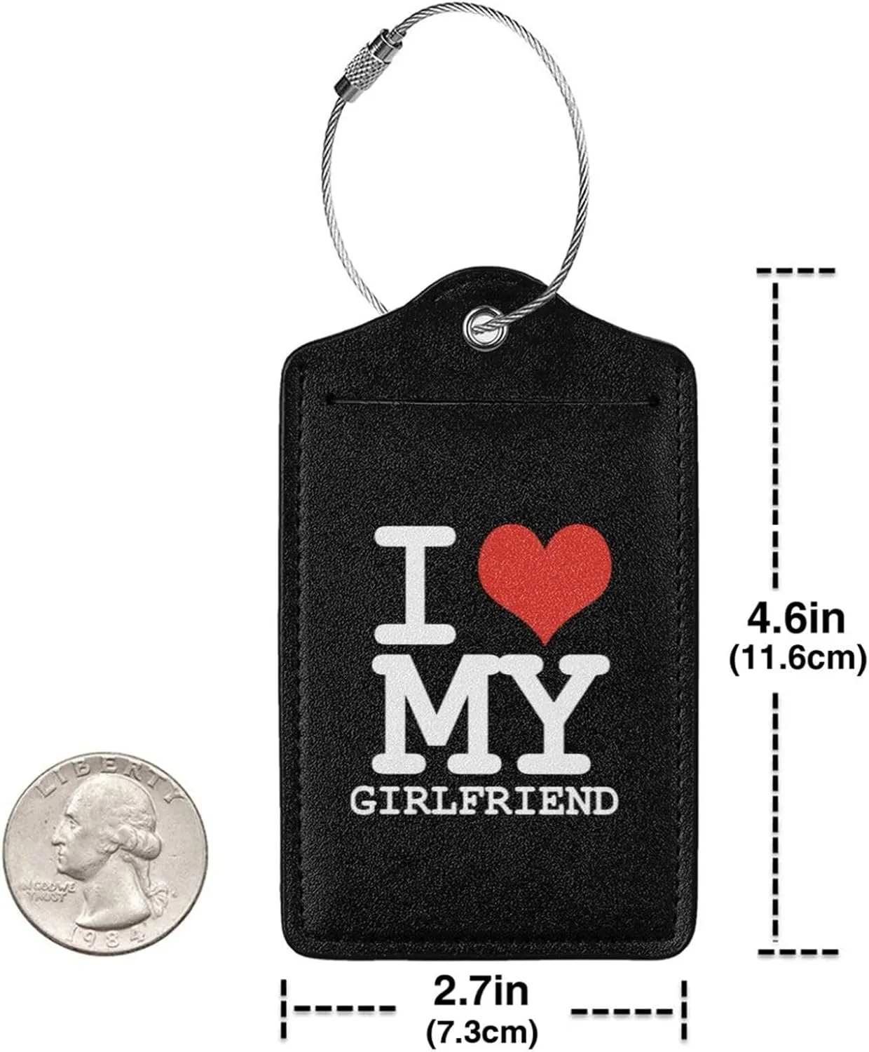 I Love My Girlfriend Leather Baggage Bag Luggage Tags with Stainless Steel Loop and Privacy Cover