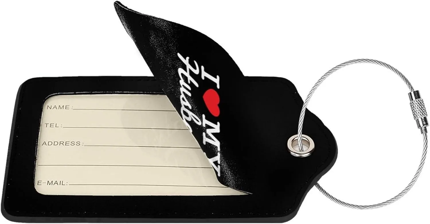 I Love My Husband Leather Baggage Bag Luggage Tags with Stainless Steel Loop and Privacy Cover