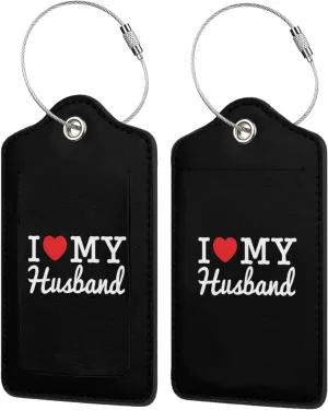 I Love My Husband Leather Baggage Bag Luggage Tags with Stainless Steel Loop and Privacy Cover