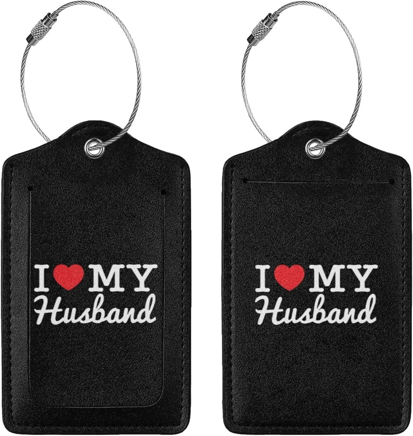 I Love My Husband Leather Baggage Bag Luggage Tags with Stainless Steel Loop and Privacy Cover