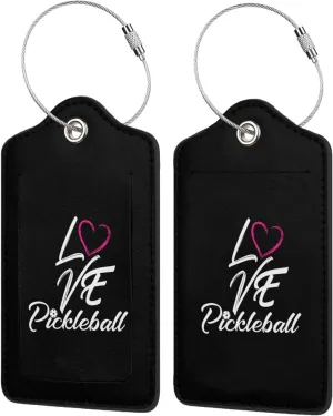 I Love Pickleball Leather Baggage Bag Luggage Tags with Stainless Steel Loop and Privacy Cover