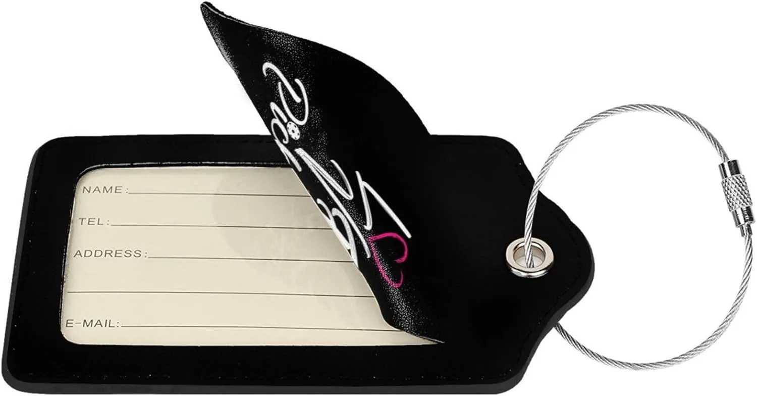 I Love Pickleball Leather Baggage Bag Luggage Tags with Stainless Steel Loop and Privacy Cover