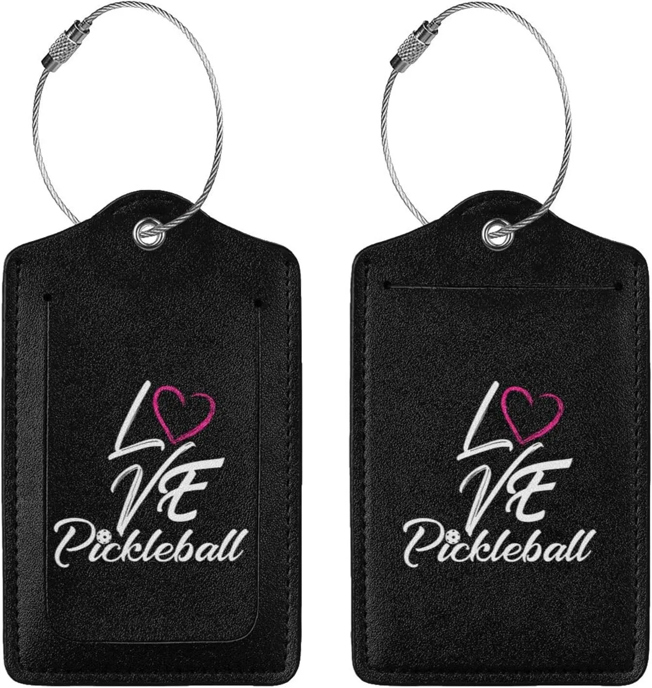 I Love Pickleball Leather Baggage Bag Luggage Tags with Stainless Steel Loop and Privacy Cover