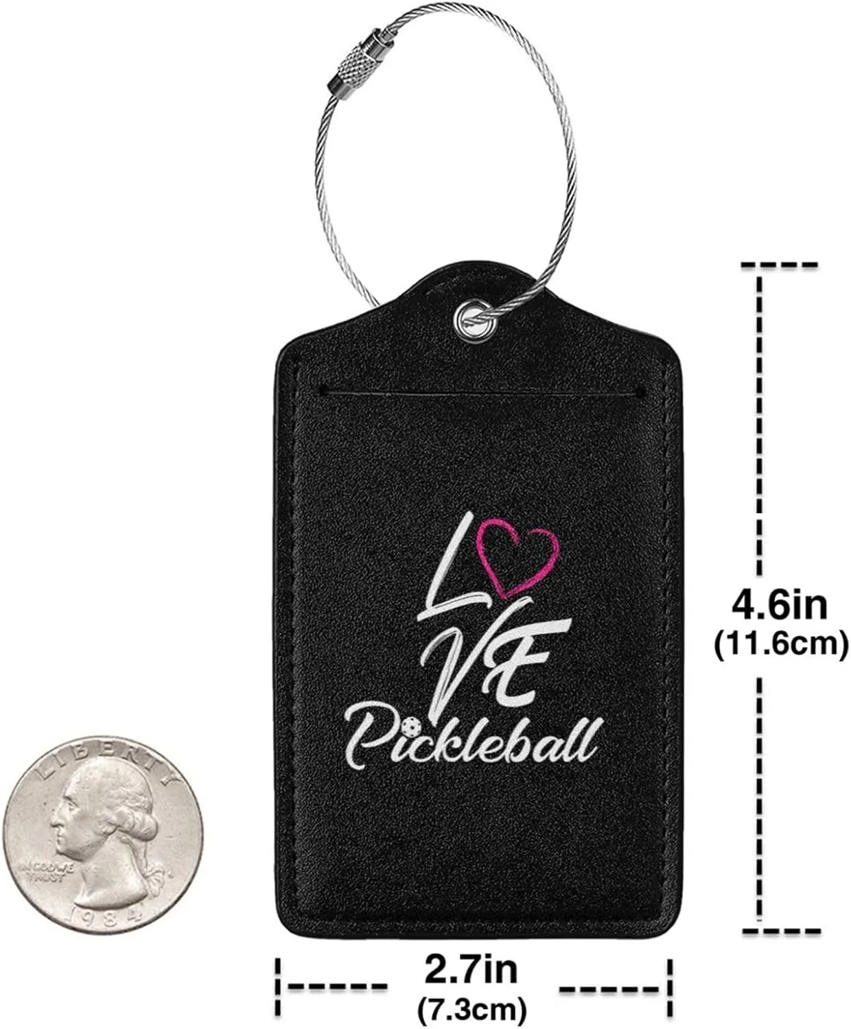 I Love Pickleball Leather Baggage Bag Luggage Tags with Stainless Steel Loop and Privacy Cover