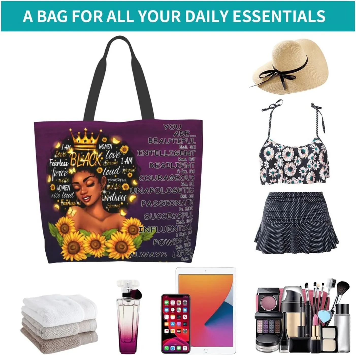 IAGM Women Tote Bags African American Woman Shoulder Bag Afro Black Girl Magic Satchel Handbags For Shopping,Work,Grocery,Gym