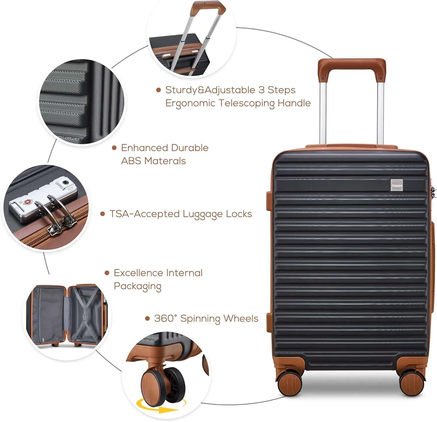 imiomo Carry on Luggage Sets,20 Inch Expandable Carry-on Suitcase with Spinner Wheels,Hard Shell Lightweight Rolling Travel Luggage with TSA Lock