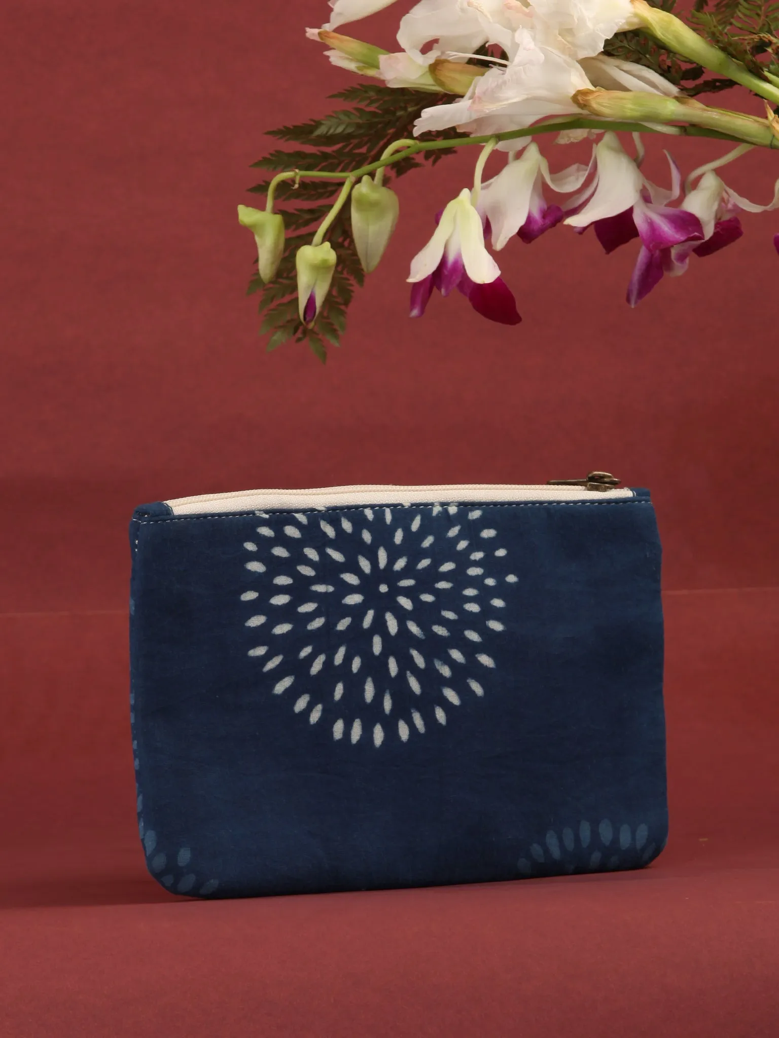 Indigo Hand Block Printed Utility Pouch - B0605
