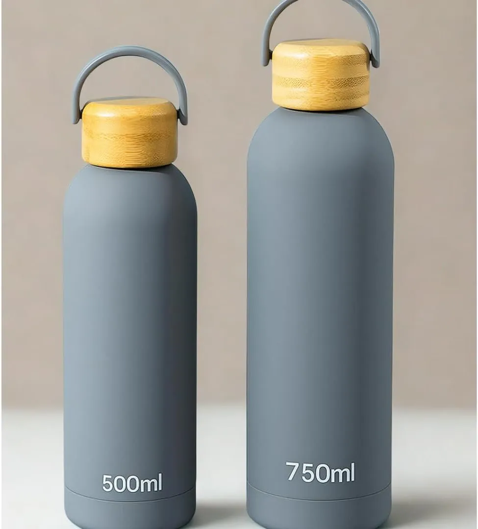 Insulated Stainless Steel Thermos Flask 17oz / 25oz Leakproof Reusable Water Bottle with Bamboo Lid, BPA-Free Hot & Cold Drink Container for Travel, Gym, Office, Sports (Slate, 17 Ounces)