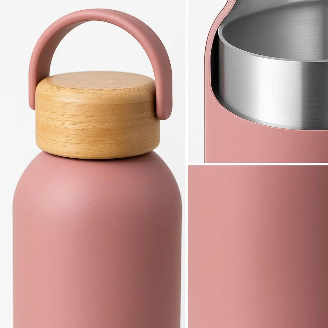 Insulated Stainless Steel Thermos Flask 17oz / 25oz Leakproof Reusable Water Bottle with Bamboo Lid, BPA-Free Hot & Cold Drink Container for Travel, Gym, Office, Sports (Slate, 17 Ounces)