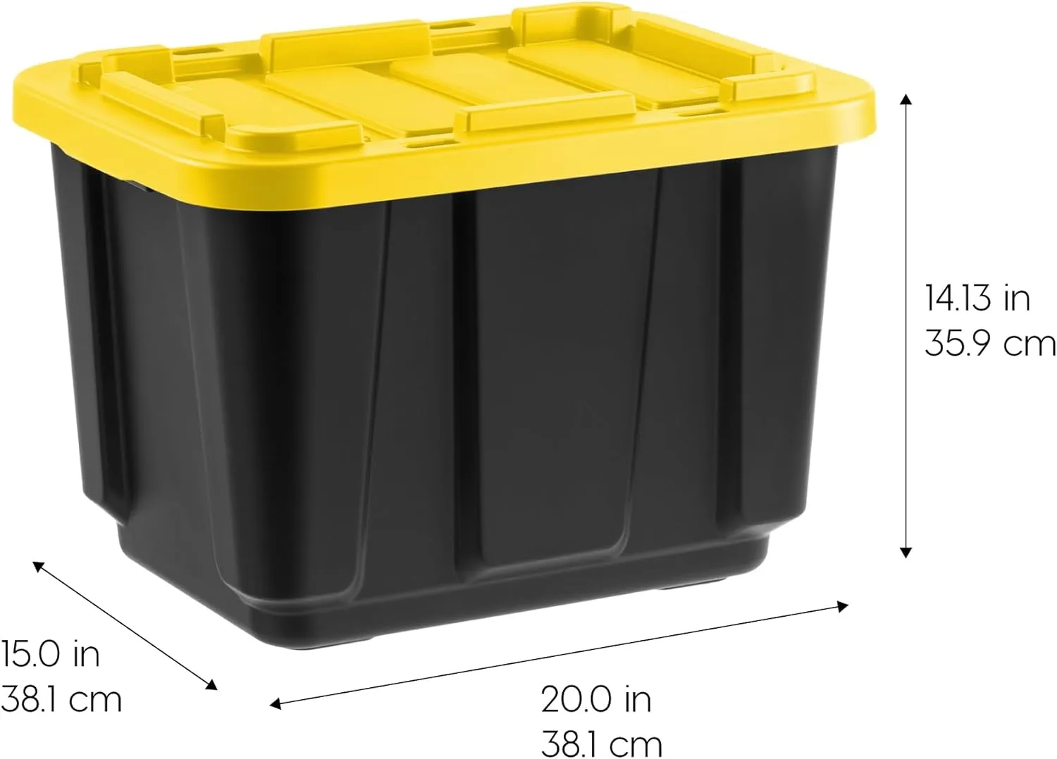 IRIS USA 12 Gallon Heavy Duty Truck Bed Toolbox Storage Tote Bins with Lids, 4 Pack - Made in USA, Tough Snap On Lid Stackable Industrial Rugged Tubs, Garage Organization, Reusable Box - Black/Yellow