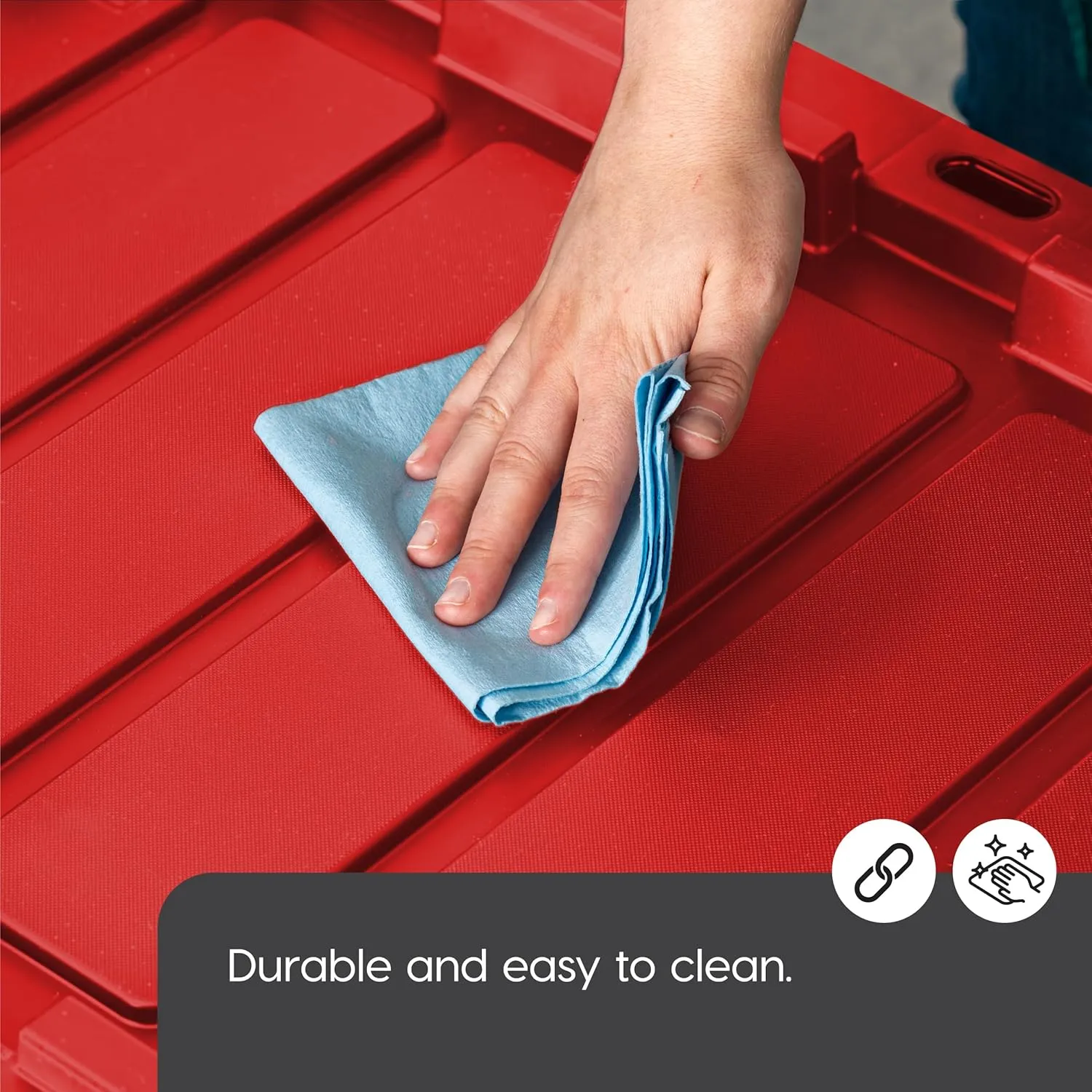 IRIS USA 12 Gallon Heavy Duty Truck Bed Toolbox Storage Tote Bins with Lids, 4 Pack - Made in USA, Tough Snap On Lid Stackable Industrial Rugged Tubs, Garage Organization, Reusable Box - Red
