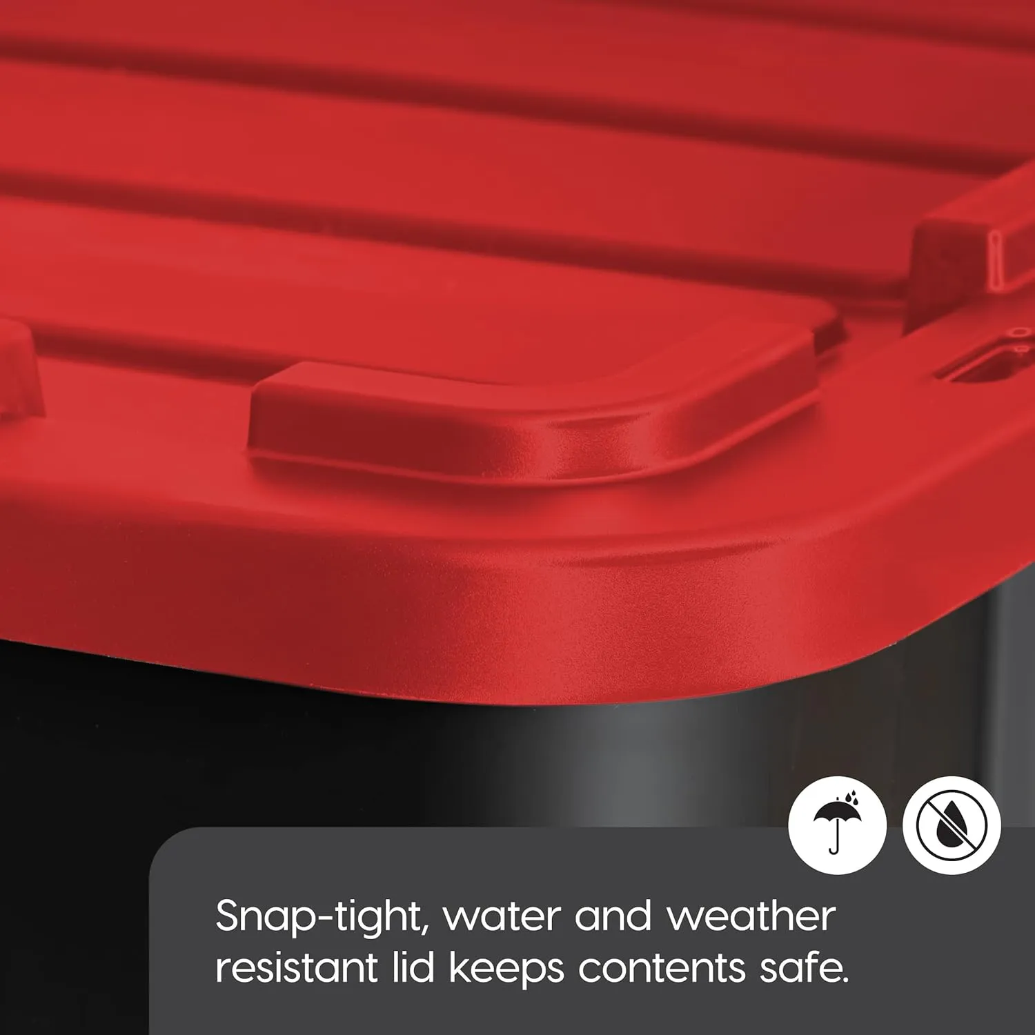 IRIS USA 12 Gallon Heavy Duty Truck Bed Toolbox Storage Tote Bins with Lids, 4 Pack - Made in USA, Tough Snap On Lid Stackable Industrial Rugged Tubs, Garage Organization, Reusable Box - Red