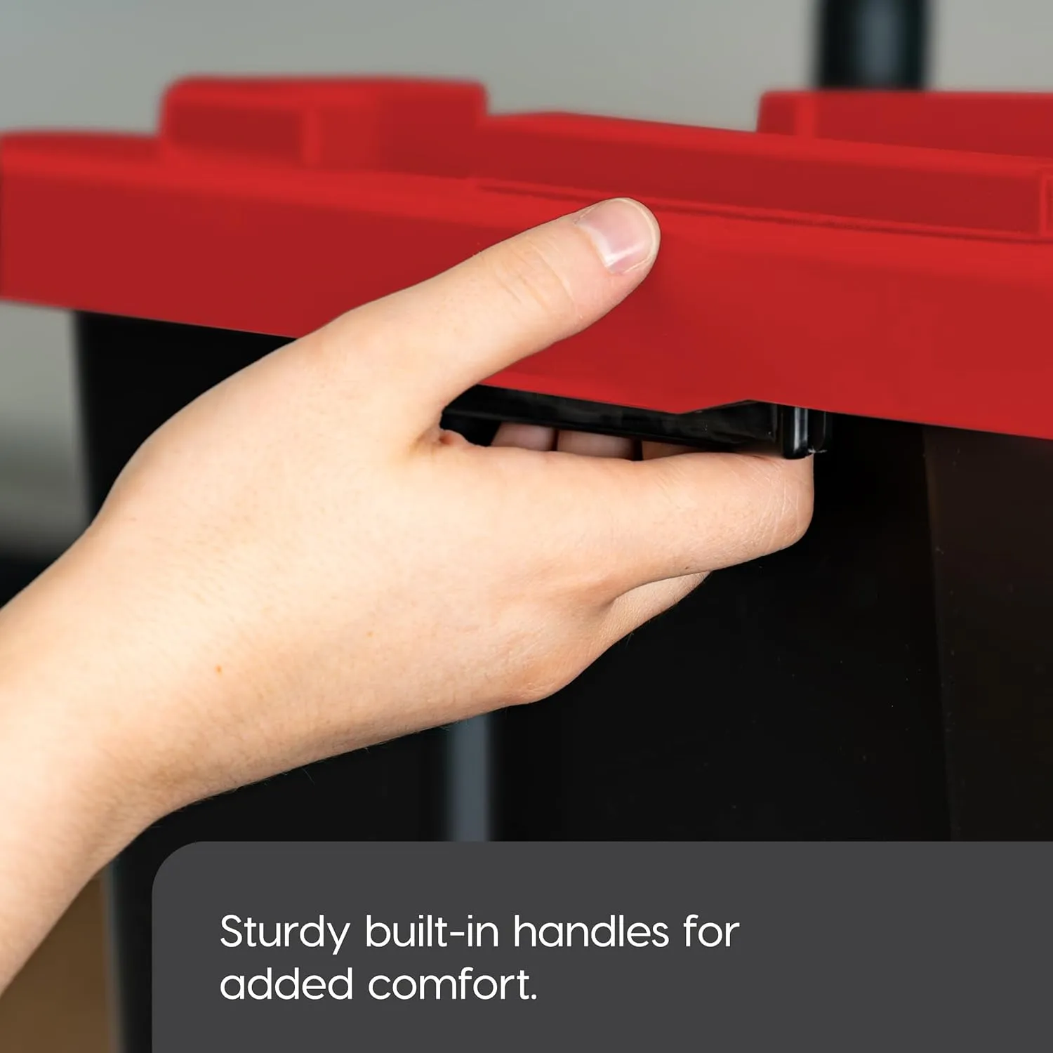 IRIS USA 12 Gallon Heavy Duty Truck Bed Toolbox Storage Tote Bins with Lids, 4 Pack - Made in USA, Tough Snap On Lid Stackable Industrial Rugged Tubs, Garage Organization, Reusable Box - Red