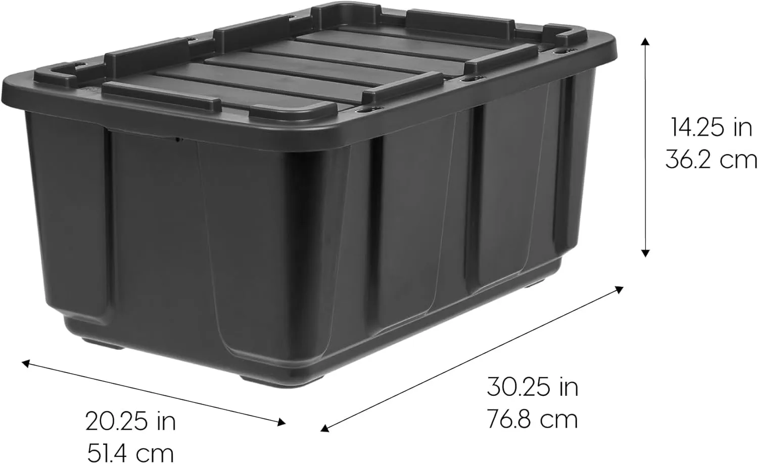 IRIS USA 27 Gallon Heavy Duty Truck Bed Toolbox Storage Tote Bins with Lids, 4 Pack - Made in USA, Tough Snap On Lid Stackable Industrial Rugged Tubs, Garage Organization, Reusable Box - Black