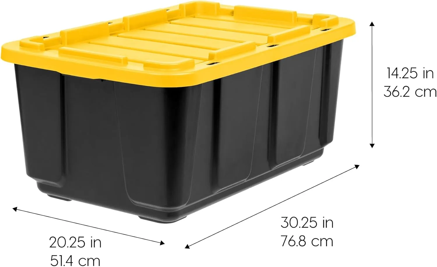 IRIS USA 27 Gallon Heavy Duty Truck Bed Toolbox Storage Tote Bins with Lids, 4 Pack - Made in USA, Tough Snap On Lid Stackable Industrial Rugged Tubs, Garage Organization, Reusable Box - Black/Yellow