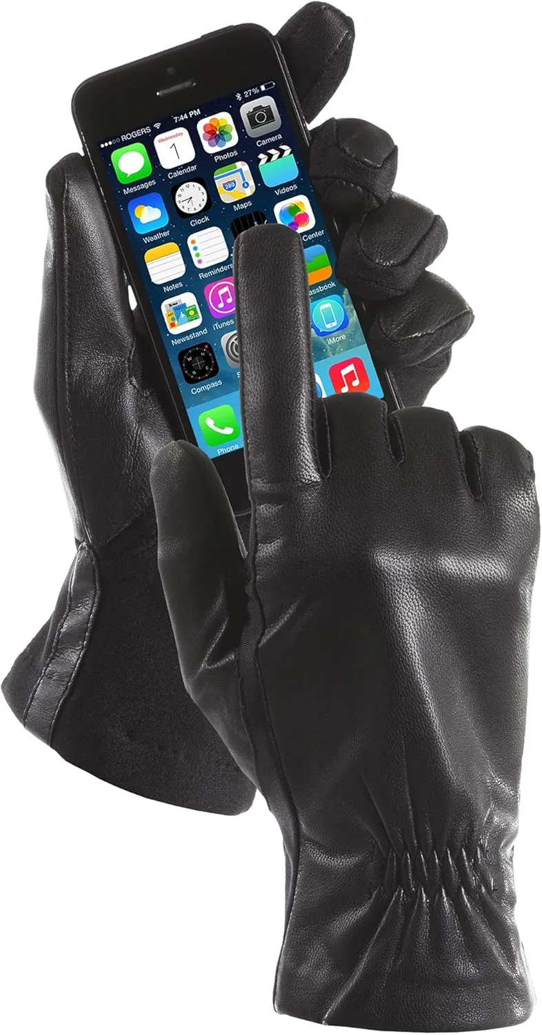 isotoner Women's Classic Stretch Leather Touchscreen Cold Weather Gloves, Fleece Lining