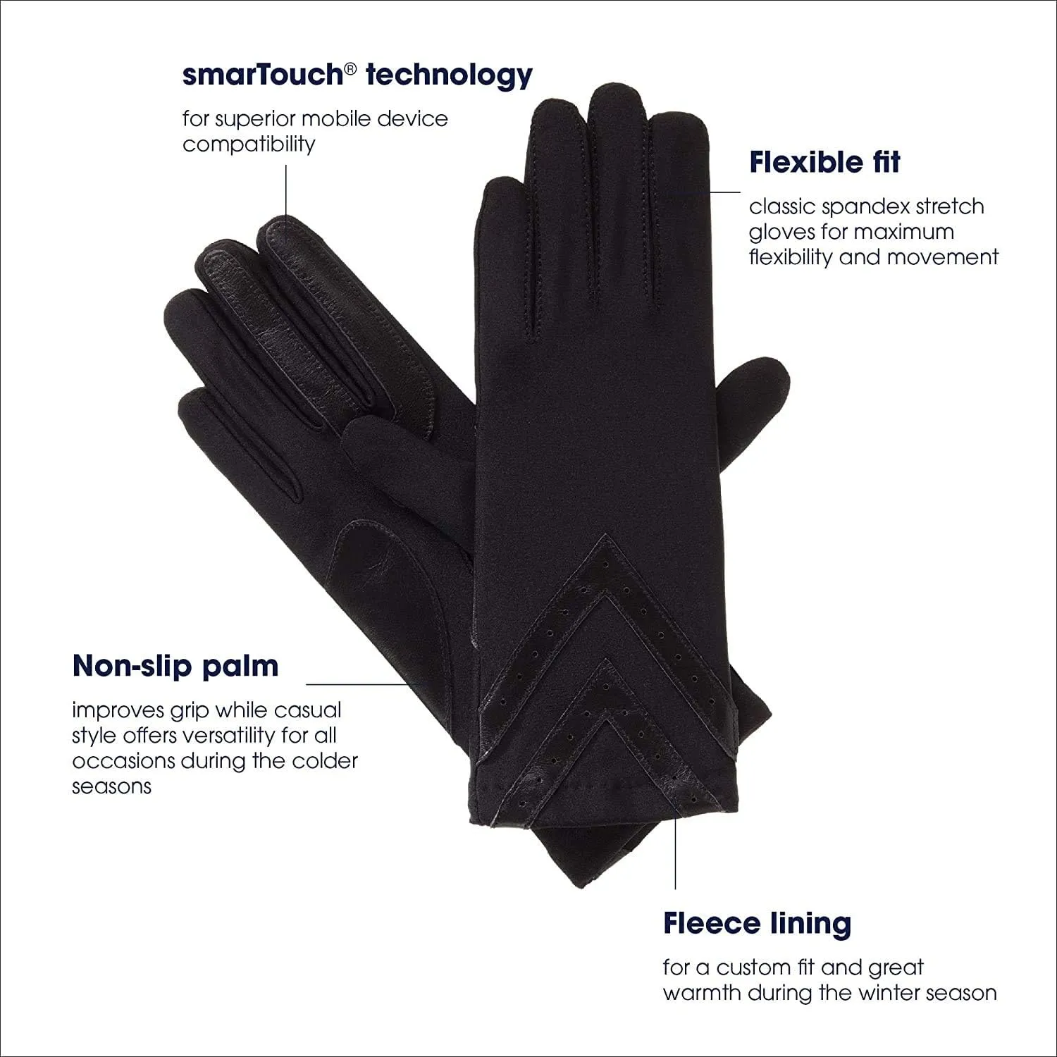 isotoner womens Spandex Touchscreen Cold Weather With Warm Fleece Lining and Chevron Details Winter Gloves