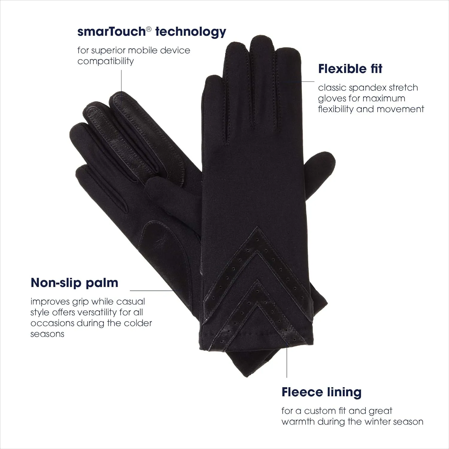 isotoner womens Spandex Touchscreen Cold Weather With Warm Fleece Lining and Chevron Details Winter Gloves