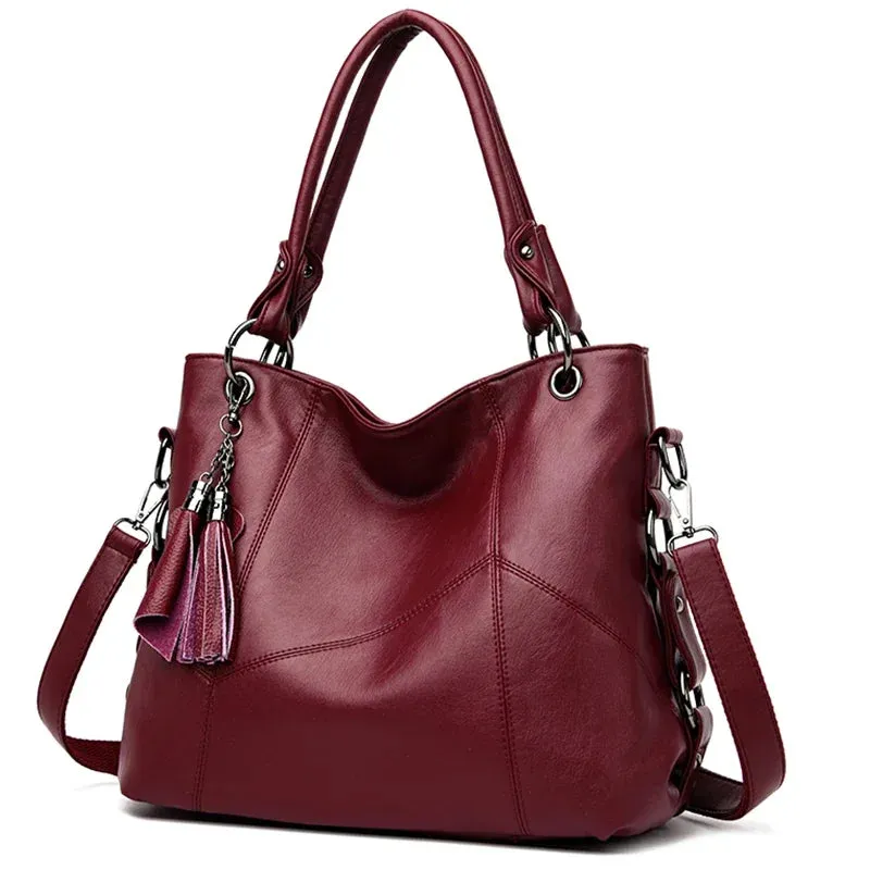 Italian Style Women Casual Tote Bag Luxury Handbag Ladies Genuine Leather Tassels Crossbody Bags