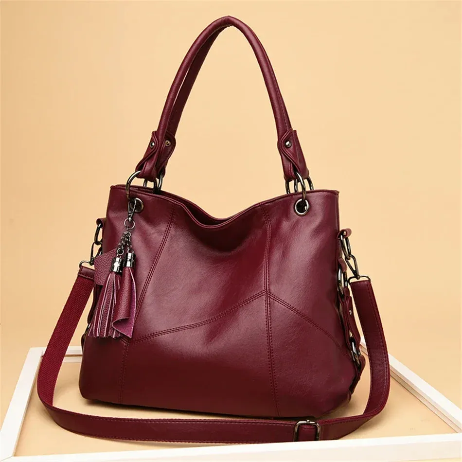 Italian Style Women Casual Tote Bag Luxury Handbag Ladies Genuine Leather Tassels Crossbody Bags