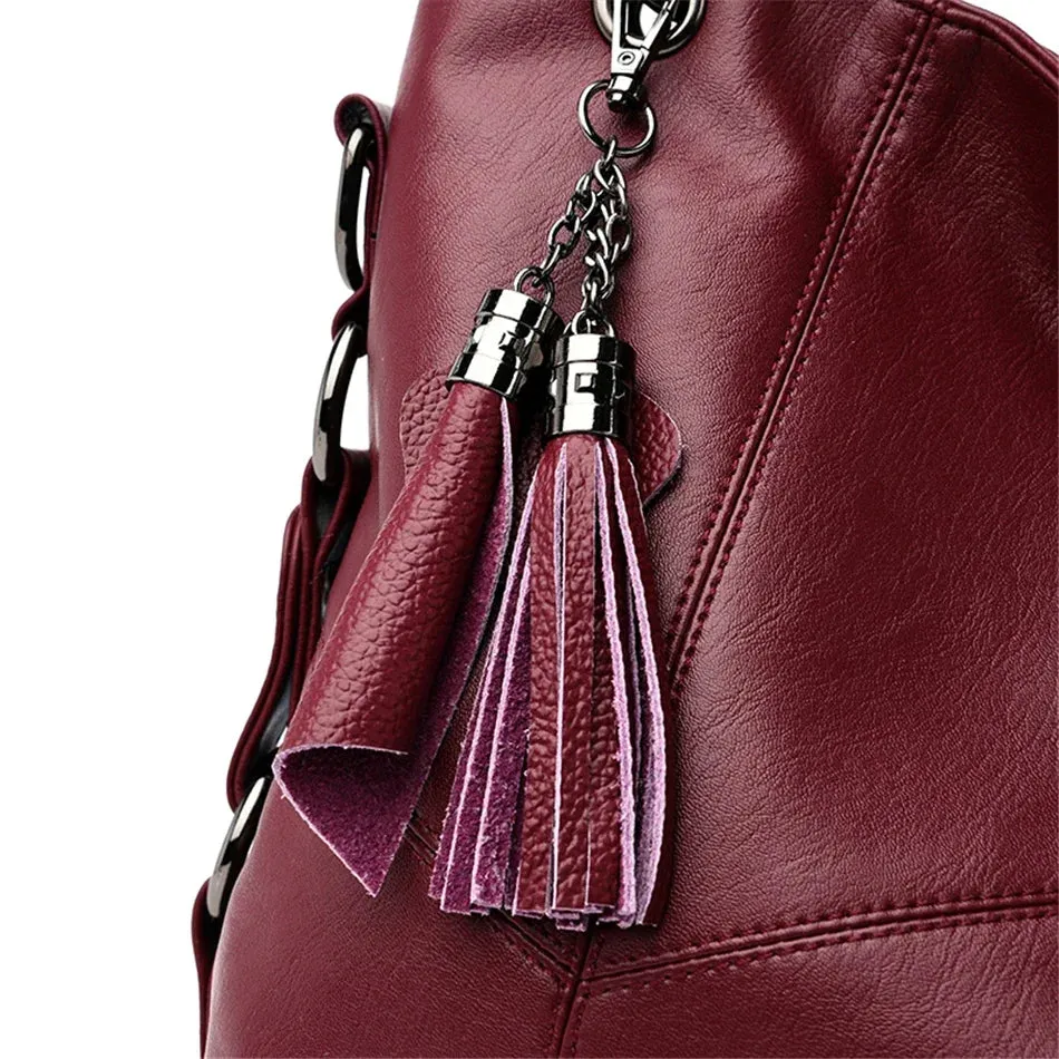 Italian Style Women Casual Tote Bag Luxury Handbag Ladies Genuine Leather Tassels Crossbody Bags