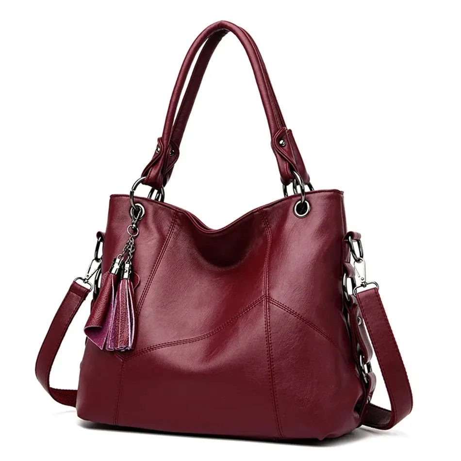 Italian Style Women Casual Tote Bag Luxury Handbag Ladies Genuine Leather Tassels Crossbody Bags