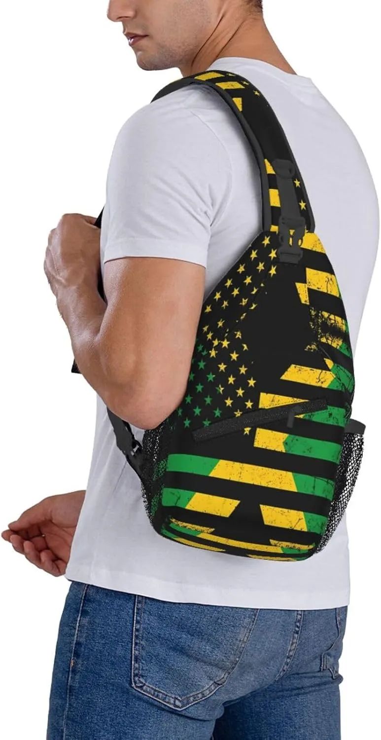 Jamaican Flag Lion Head Sling Bag Adjustable Chest Bags Casual Crossbody Bag Travel Shoulder Backpack