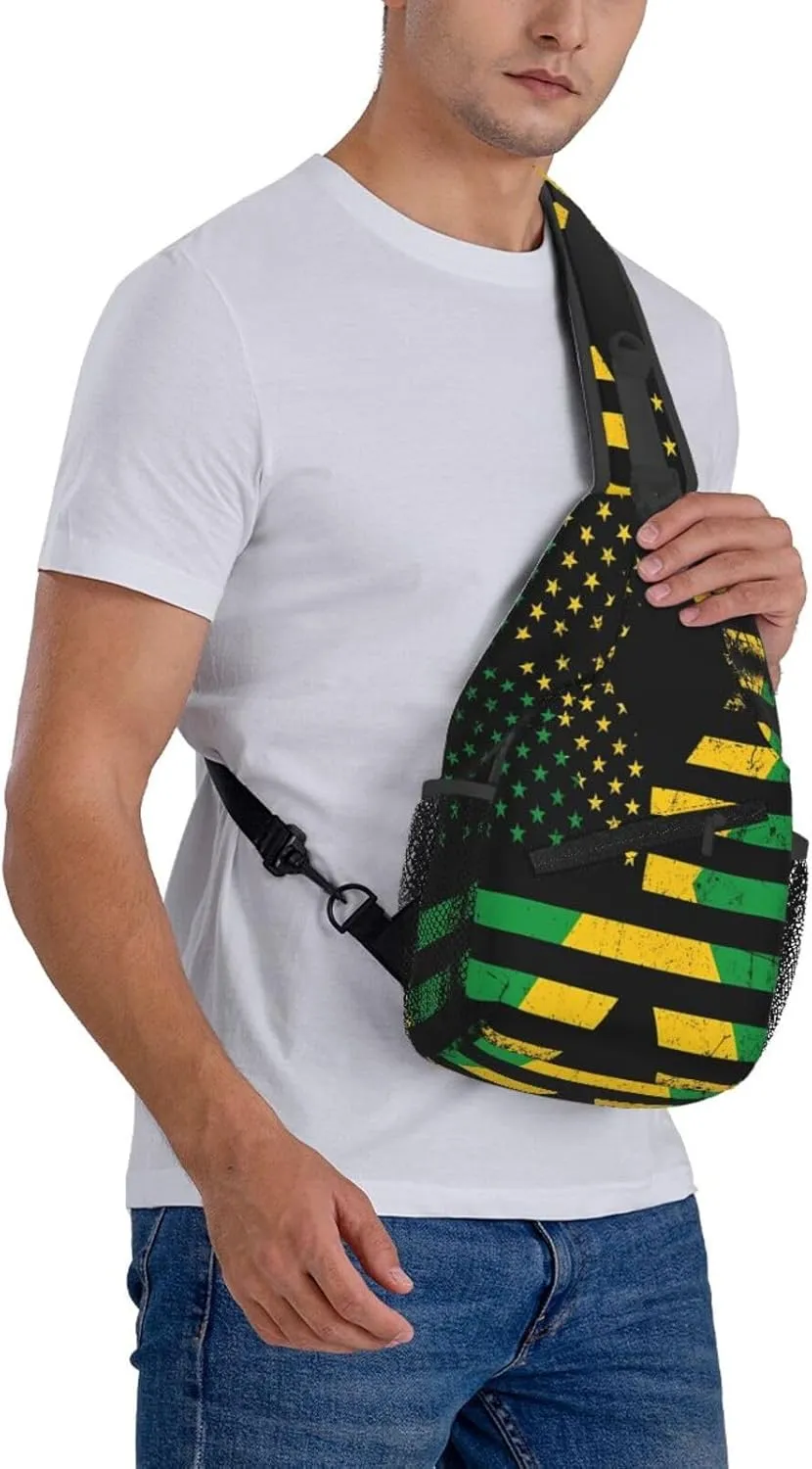 Jamaican Flag Lion Head Sling Bag Adjustable Chest Bags Casual Crossbody Bag Travel Shoulder Backpack