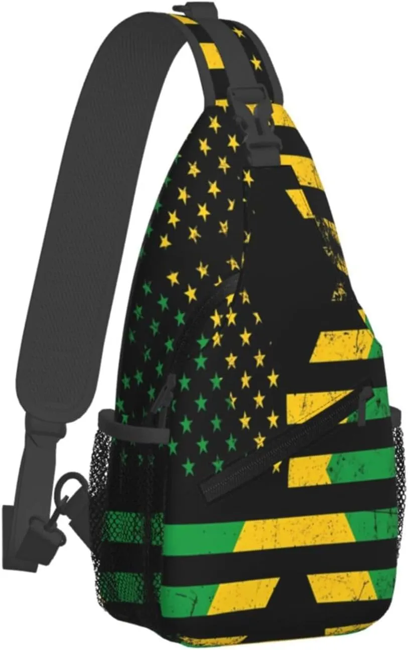 Jamaican Flag Lion Head Sling Bag Adjustable Chest Bags Casual Crossbody Bag Travel Shoulder Backpack