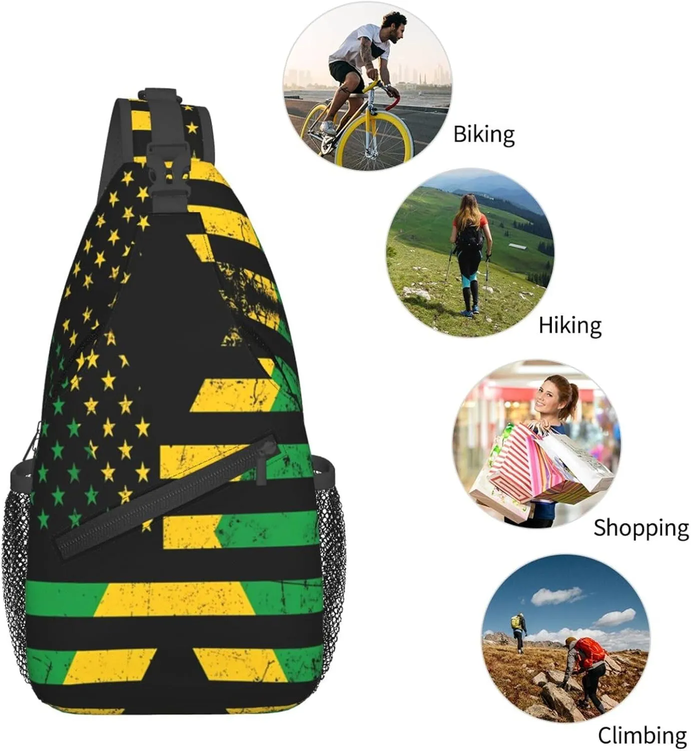 Jamaican Flag Lion Head Sling Bag Adjustable Chest Bags Casual Crossbody Bag Travel Shoulder Backpack