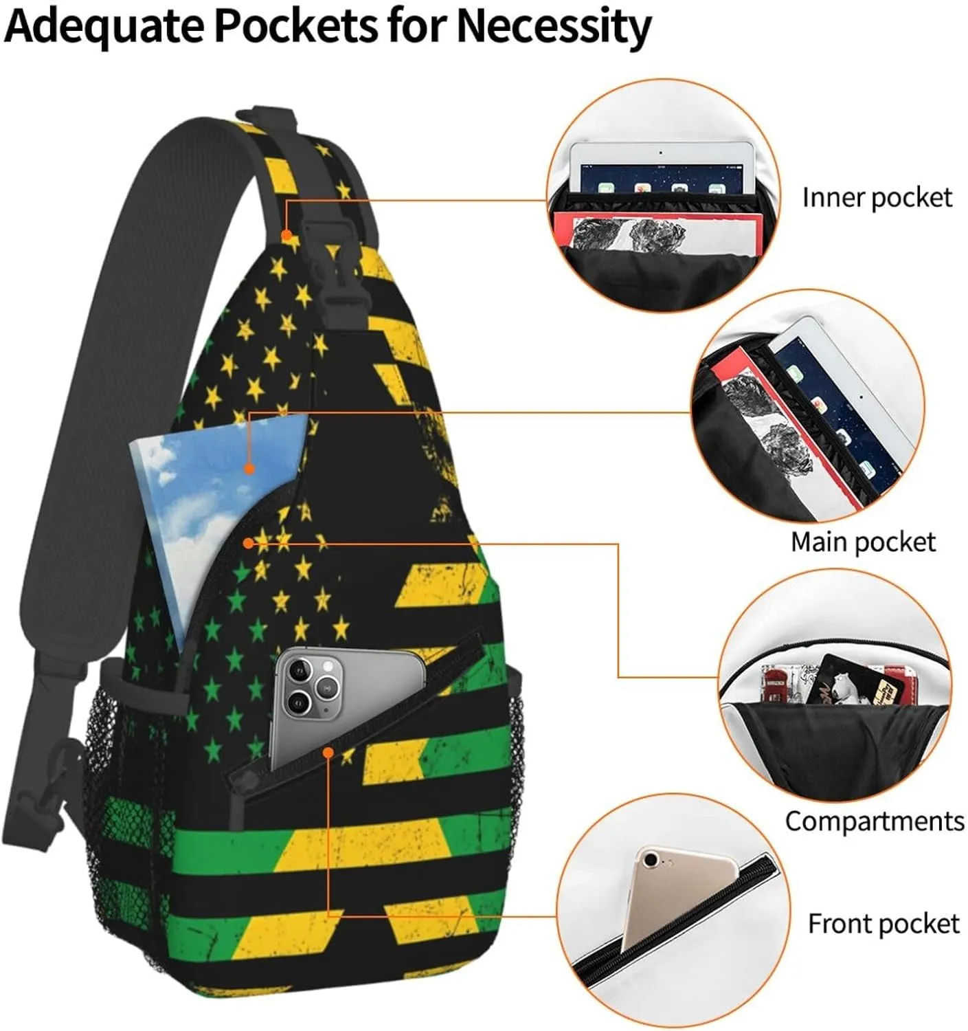 Jamaican Flag Lion Head Sling Bag Adjustable Chest Bags Casual Crossbody Bag Travel Shoulder Backpack