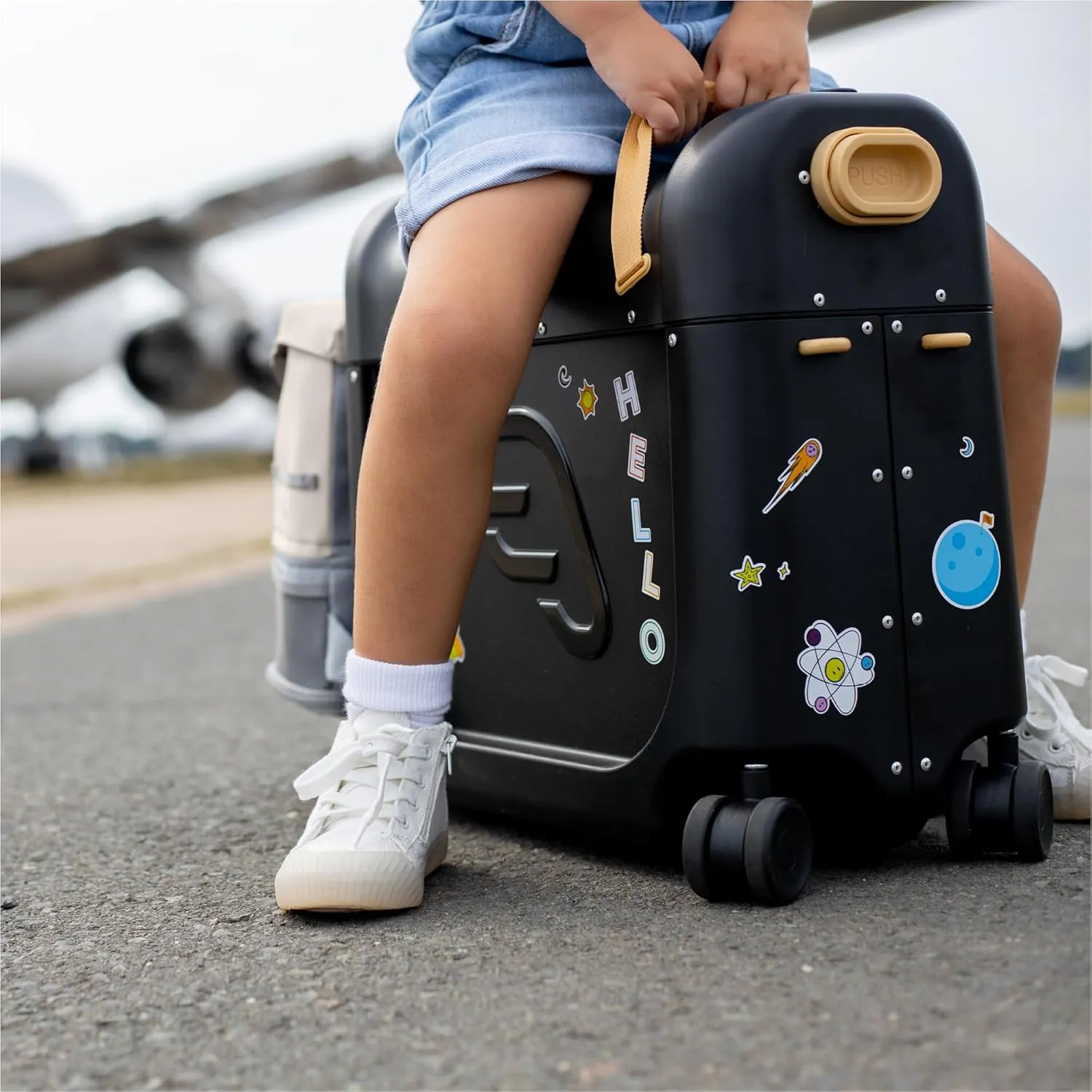 JetKids Stokke Travel Bundle, White - Includes BedBox Ride-On Suitcase & Backpack - Best for Kids 2-7 Years Old (Up to 77 lbs)